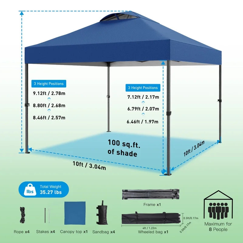 CHITOOMA 10 x 10ft Pop up Canopy Tent, Instant Outdoor Shelter Easy Portable Straight Leg Canopy Tent with Pockets Sidewall, White