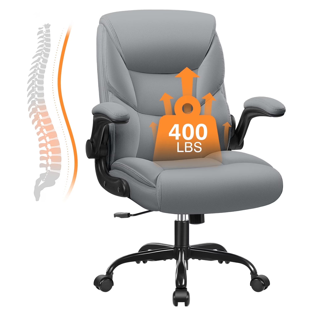 Primy Compact PU Leather Office Chair - Ergonomic Adjustable Height Computer Desk Chair with Flip-Up Armrests, Mid-Back Executive Swivel Chair on Wheels for Small Spaces & Petite Users, Black