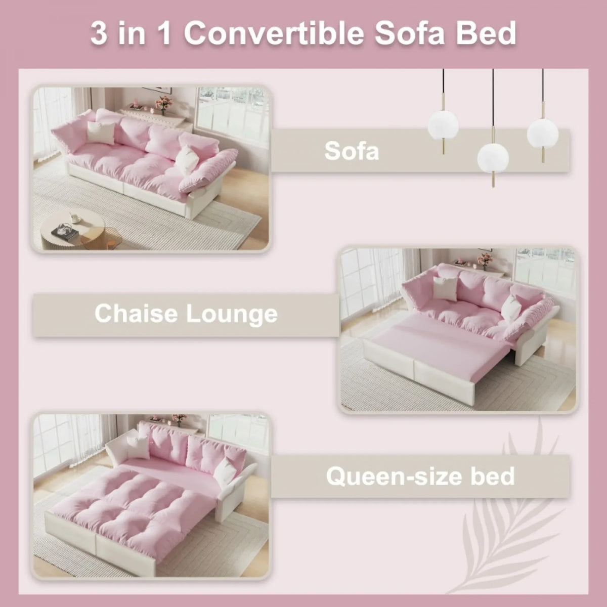 66" Queen Pull Out Sofa Bed, 3-in-1 Convertible Sleeper Sofa with Side Storage,Multi-Functional Velvet Loveseat Bed for Living Room,Bedroom