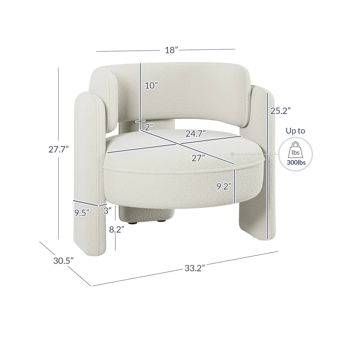 BELLEZE Sherpa Boucle Chair, Modern Barrel Accent Chair Comfy Round Upholstered Armchair Accent Side Chair for Living Room, Bedrooms, Corner - Quinton"White"