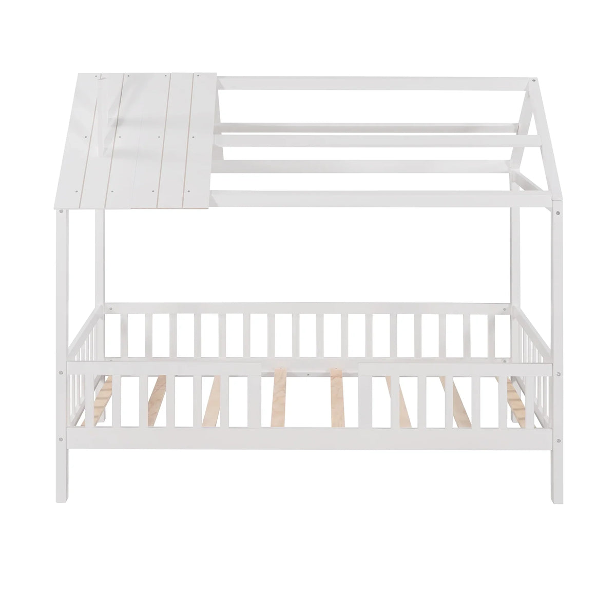 Euroco Twin Size Platform Bed, House Bed with Fence for Kids, Gray