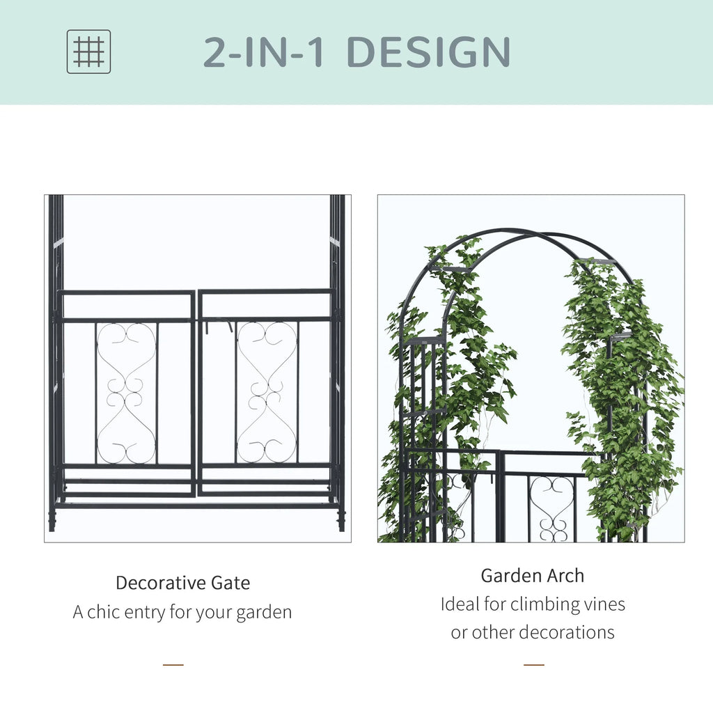 CoSoTower 81" Metal Garden Arbor with Double Doors, Locking Gate, Climbing Vine Frame with Heart Motifs, Arch for Wedding, Bridal Party Decoration, Grey