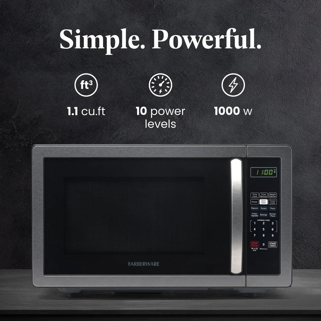 Farberware 1.1 Cu. Ft. 1000-Watt Compact Microwave Oven, Black