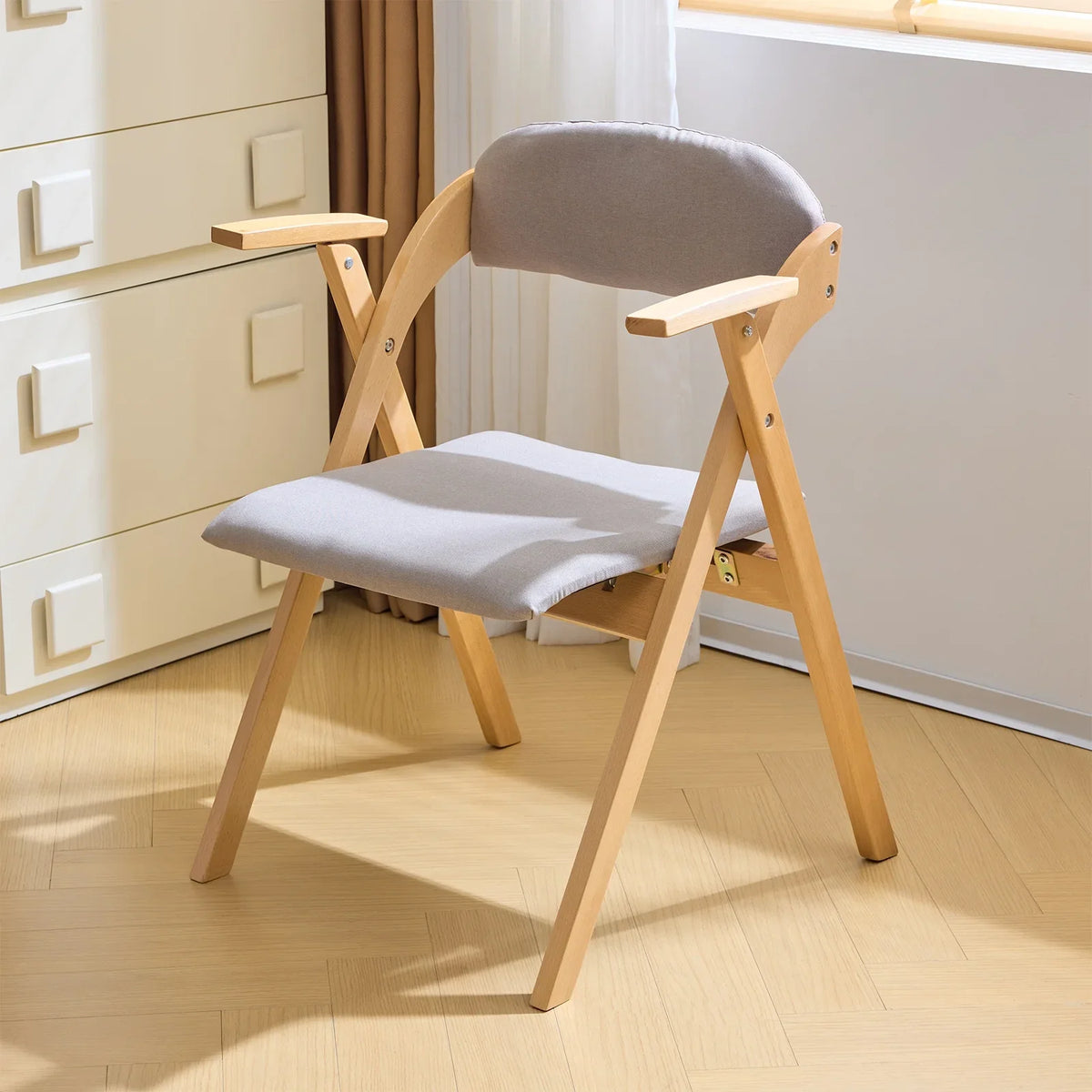 IVV 2-Pack Beechwood Folding Chairs with Cushioned Seat and Backrest, No-Assembly Guest Chairs for Home, Office, or Events (Beige)