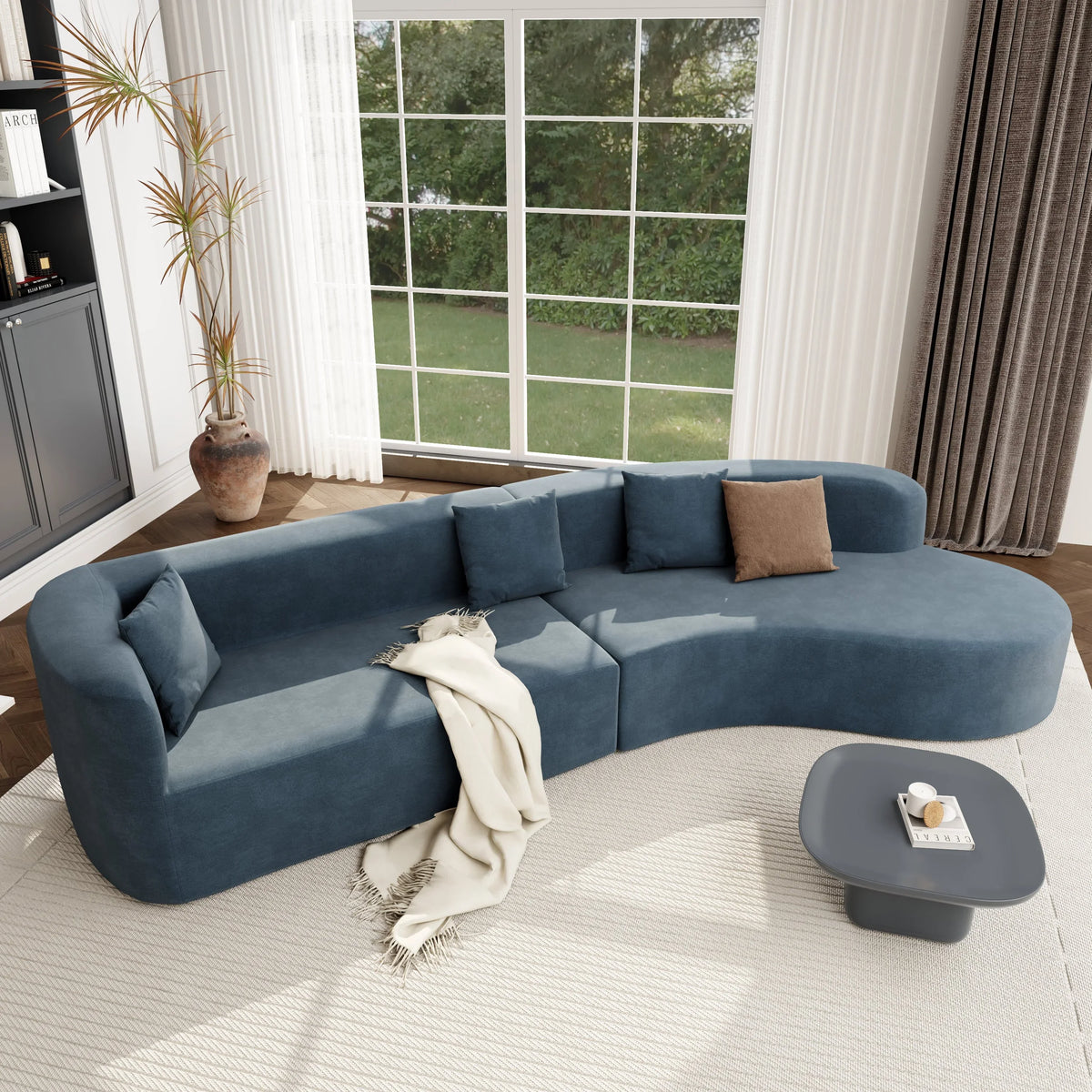 Harper & Bright Designs Modern Curved Floor Sofa Set, Modular Sectional Sponge Couch for Living Room, 2 PC Free Combination No Assembly Foam-Filled Sofa, Beige