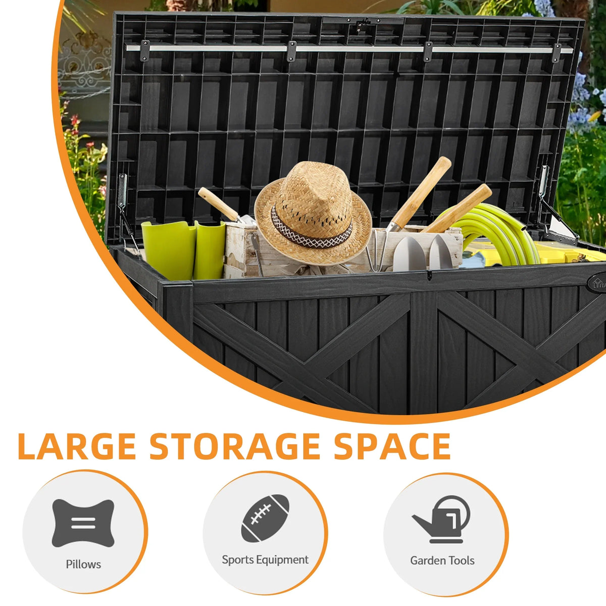 Uforic Outdoor 120 Gallon Large Resin Deck Box, Outdoor Storage Boxes with X-Shaped Front, for Patio Garden, Waterproof & Lockable, Light Brown