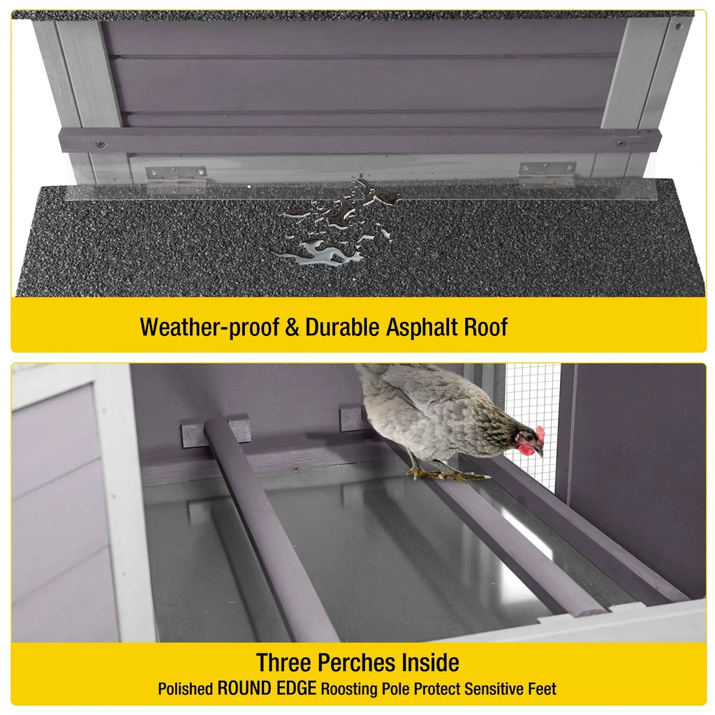 Aivituvin Mobile Chicken Coop with Wheels & Nesting Box for Outdoor, Expandable Wood Chicken House with Leakproof Pull-Out Tray and UV-Resistant Roof Panel, Gray
