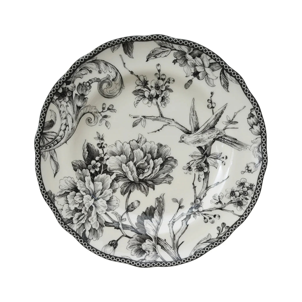 222 Fifth Adelaide Round 16-Piece Porcelain Dinnerware Set, Black Toile