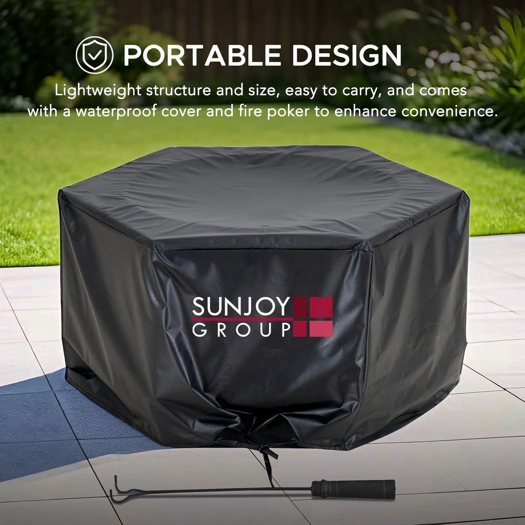 Sunjoy 28 In Smokeless Fire Pit with Removable Ash Pan, Outdoor Portable Wood Burning Fireplace with PVC Cover and Fire Poker,Ideal for Camping, Bonfire, and Backyard, Black