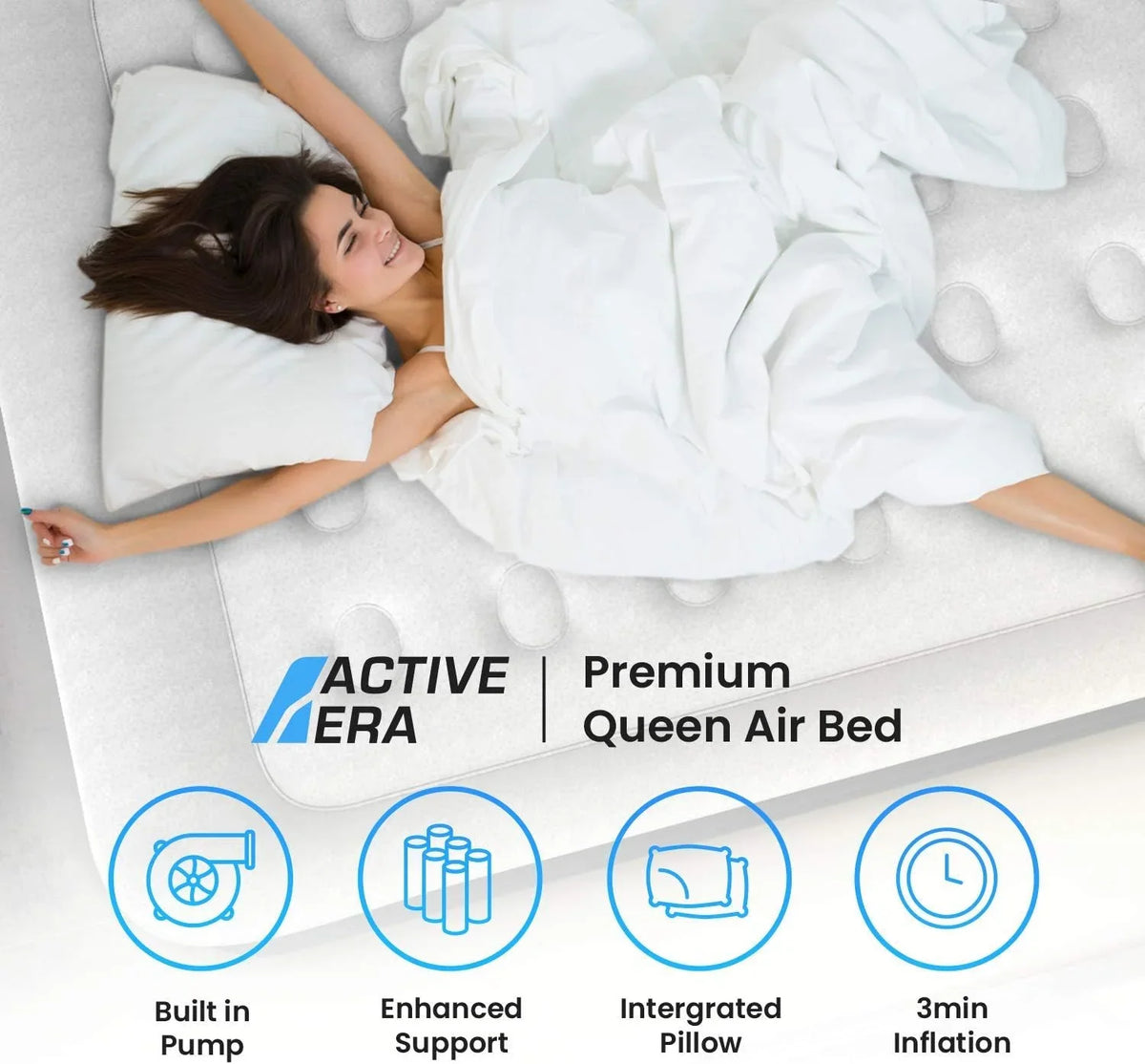 Active Era 18 Inch Twin Air Mattress, Air Bed with Built In Pump & Raised Pillow