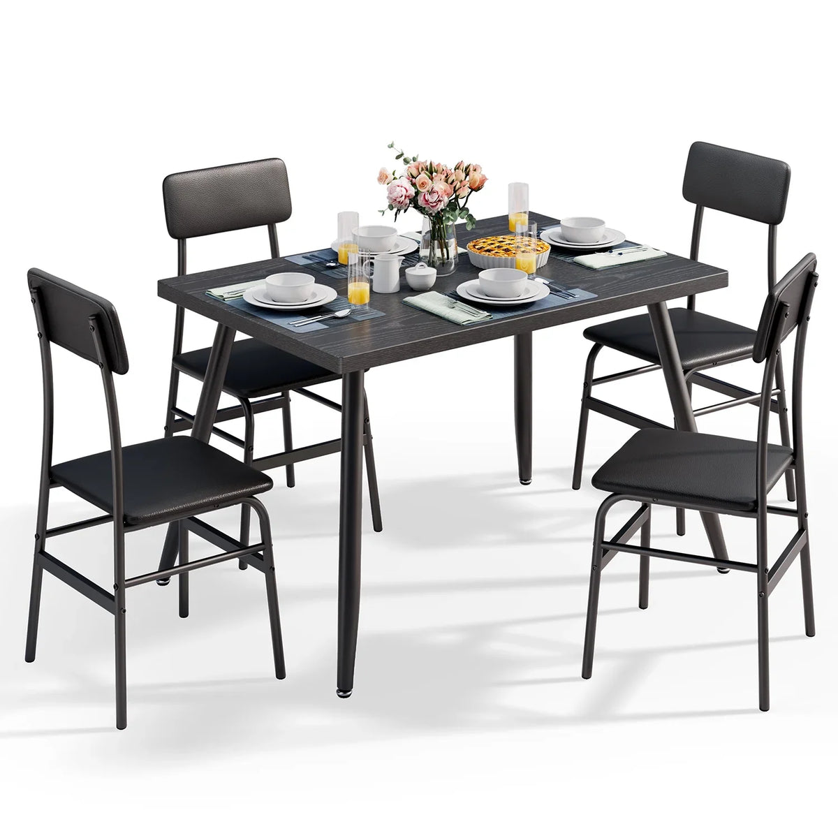 Dining Table Set for 4, Lofka 5 Piecs Kitchen Table and Chairs Set for Dining Room & Kitchen, Black