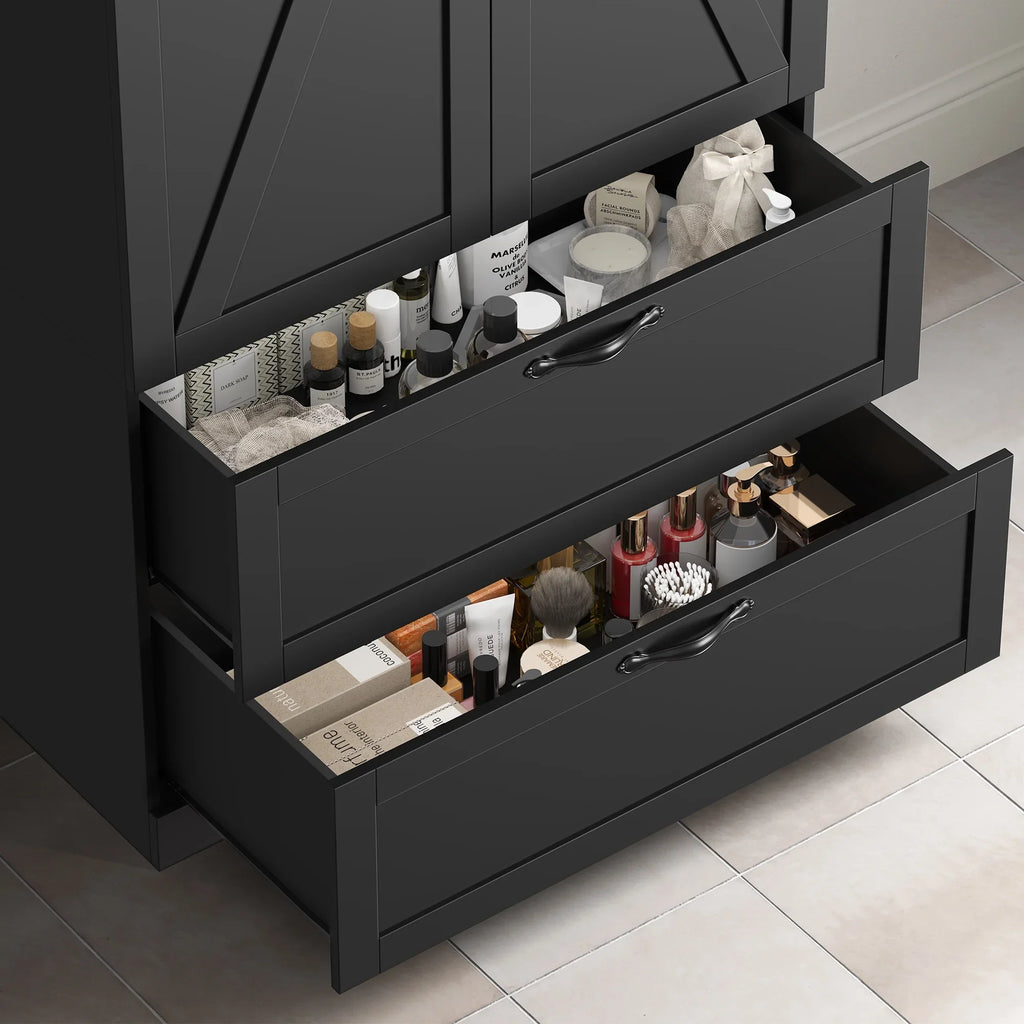 Homfa 70.3"H Bathroom Storage Cabinet, Farmhouse Linen Storage Cabinet with 2 Drawers, White