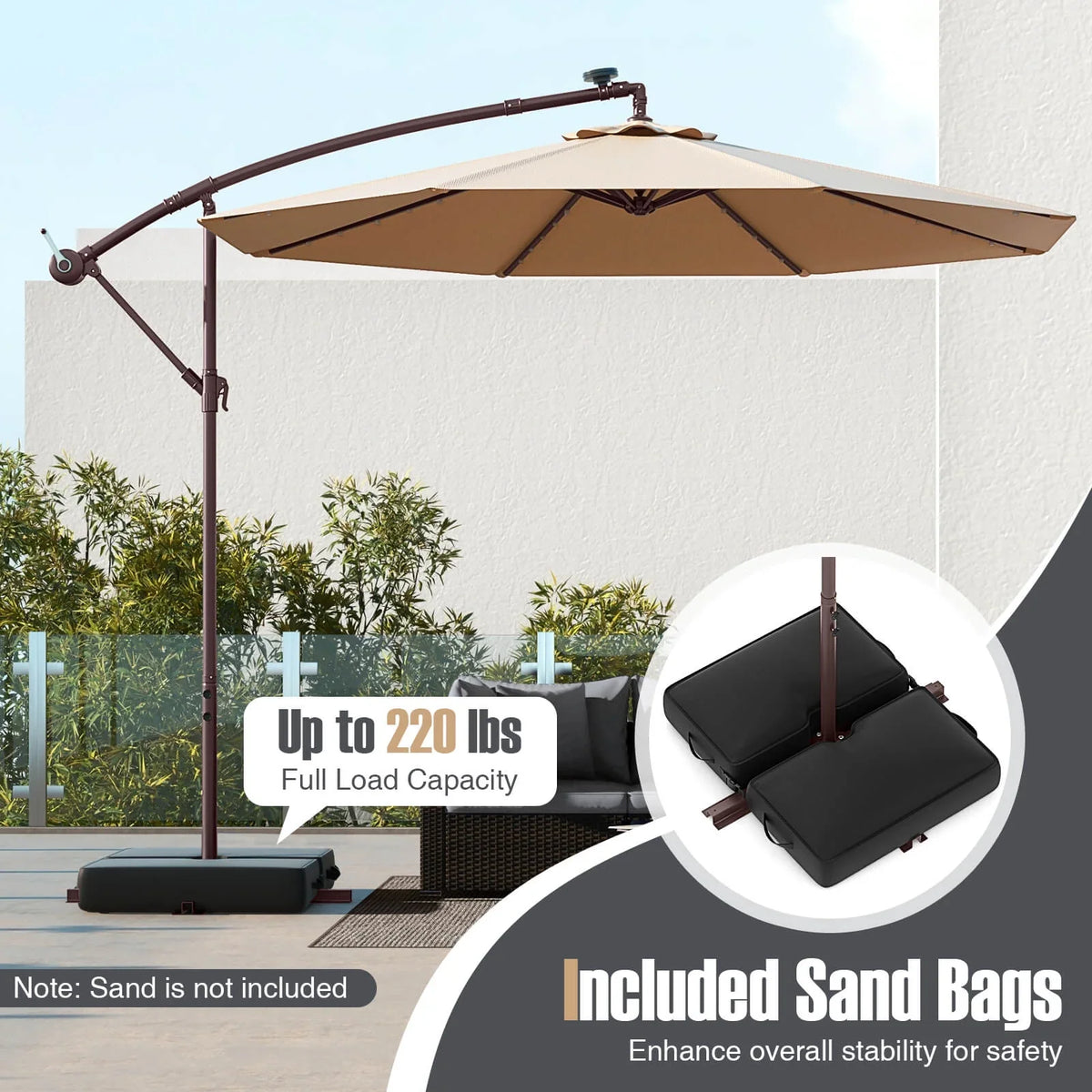 Costway 98.40" Navy Cantilever Patio Umbrella, Base-Included