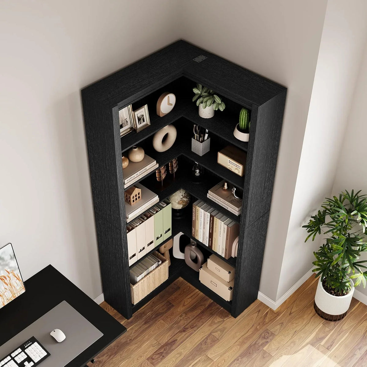 Studyset Corner Bookshelf Farmhouse Corner Bookcase 71.8'' Tall Bookcase, L-Shaped Large Display Shelf 5 Tier L-Shaped Bookshelf Large Shelf w/Anti-Tipping Kit, Bookcases with Storage Heavy Duty
