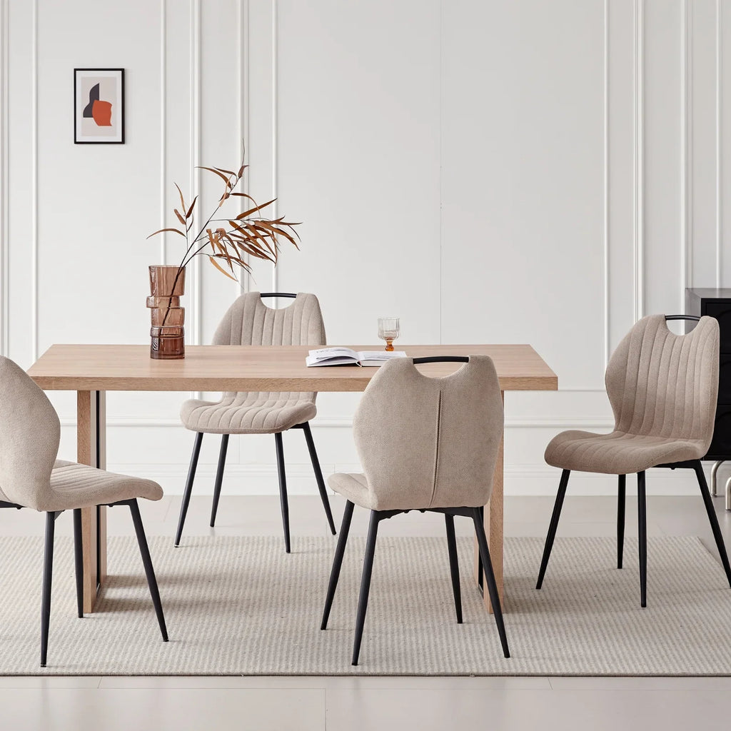 5pcs Rectangle Dining Table Chairs Set for 4, 63" Farmhouse Wood Kitchen Table with 4 Upholstered Mid Century Modern Boucle Chairs for Dinner, Living Dining Room, Apartment, Beige