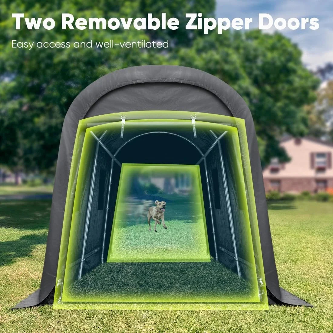 ADVANCE OUTDOOR 10x15 ft Shelter Storage Shed Steel Metal Round Roof Anti-Snow Portable Garage Carport for Motorcycle, Boat, or Garden Tools with 2 Roll up Doors & Vents, Gray