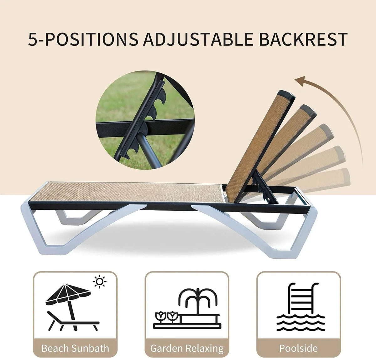 Domi Outdoor Living Chaise Lounge Chair Aluminum Adjustable Pool Lounge Chair"With All-Weather Textilene for Deck, Lawn, Backyard "1 Grey Chair"