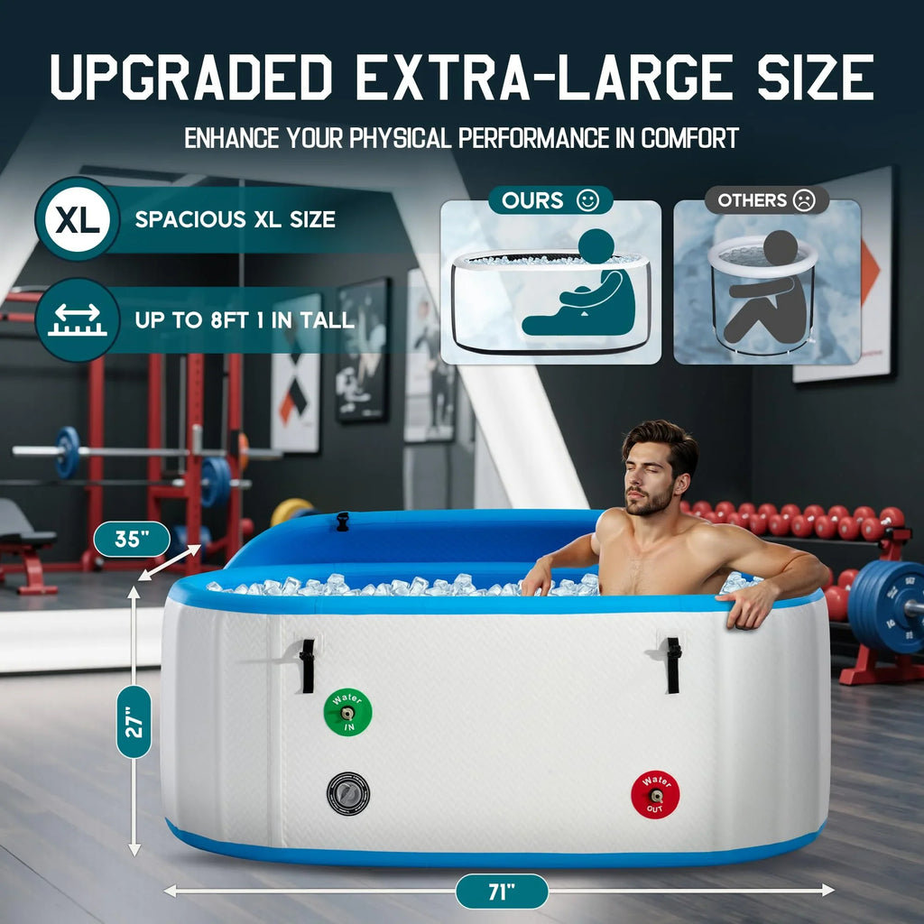 Jocisland Inflatable Cold Plunge Tub for Athletes, Ice Bath Tub with Insulated Lid Non-Slip Mat, Water Chiller Compatible, Portable for Outdoor & Indoor Recovery, 150 Gal, 59"L x 32"W x 28"H