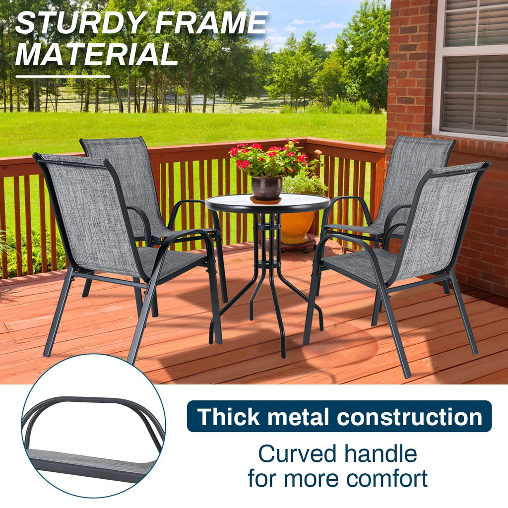 LAZY BUDDY Patio Chairs Set of 4, Stackable Outdoor Dining Chairs, Heavy Duty Breathable Chairs for Backyard, Garden, Lawn 330lbs