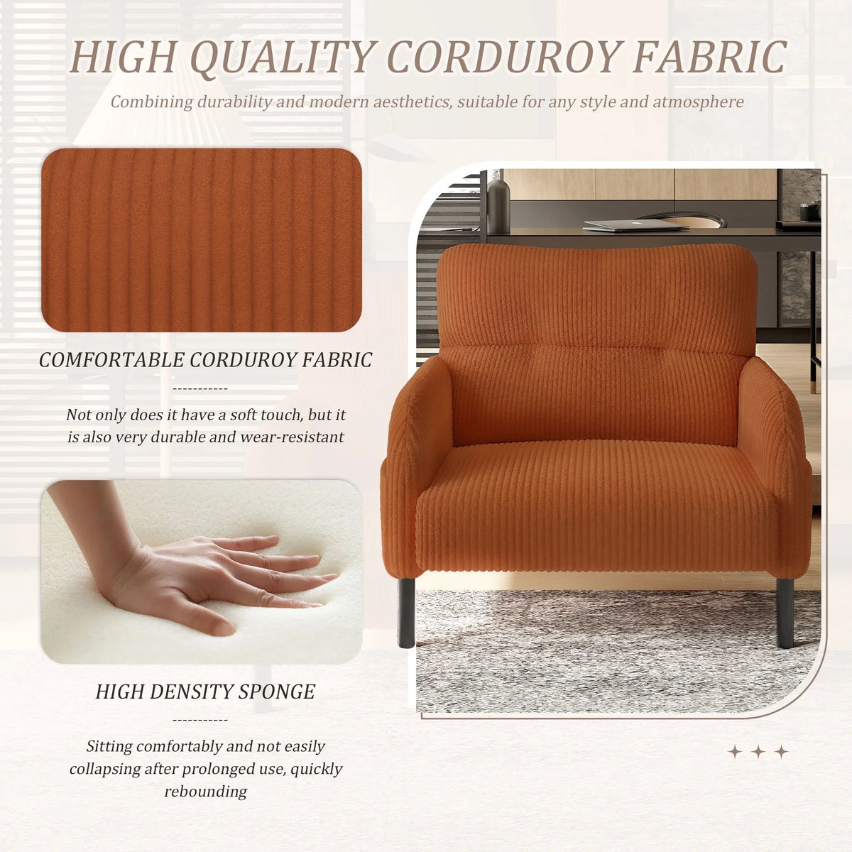 Modern Accent Chair,Armchair,Corduroy Fabric Sofa Chairs,Upholstered Armchair for Living Room,Bedroom,Office,Olive Green