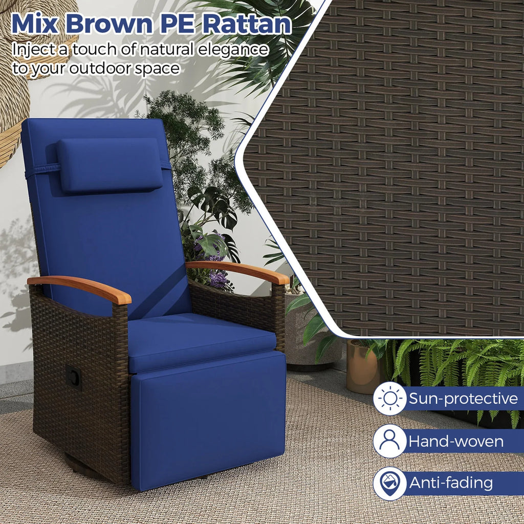Costway Outdoor 360" Swivel Rattan Recliner Chair Patio Wicker Chaise Lounge Chair Beige