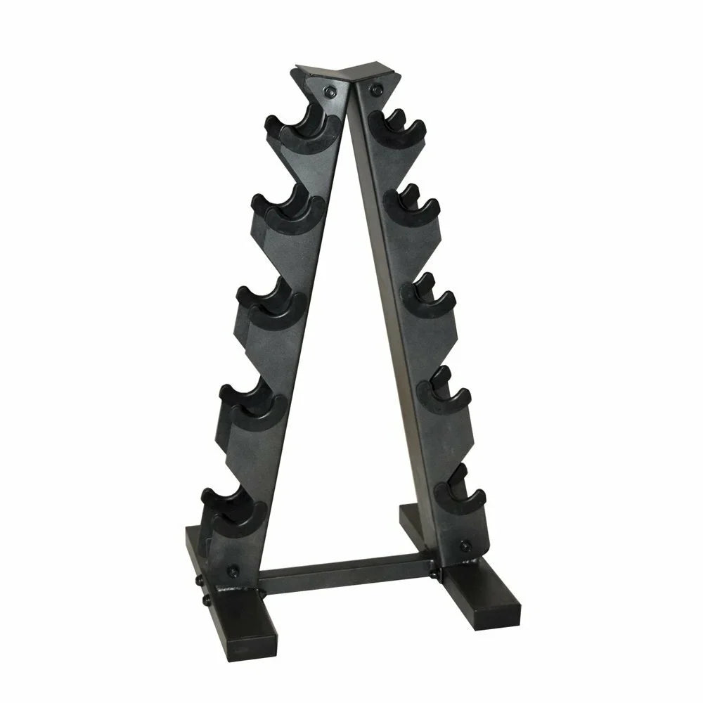 CAP 150 lb Coated Rubber Hex Dumbbell Weight Set with A-Frame Rack, Black