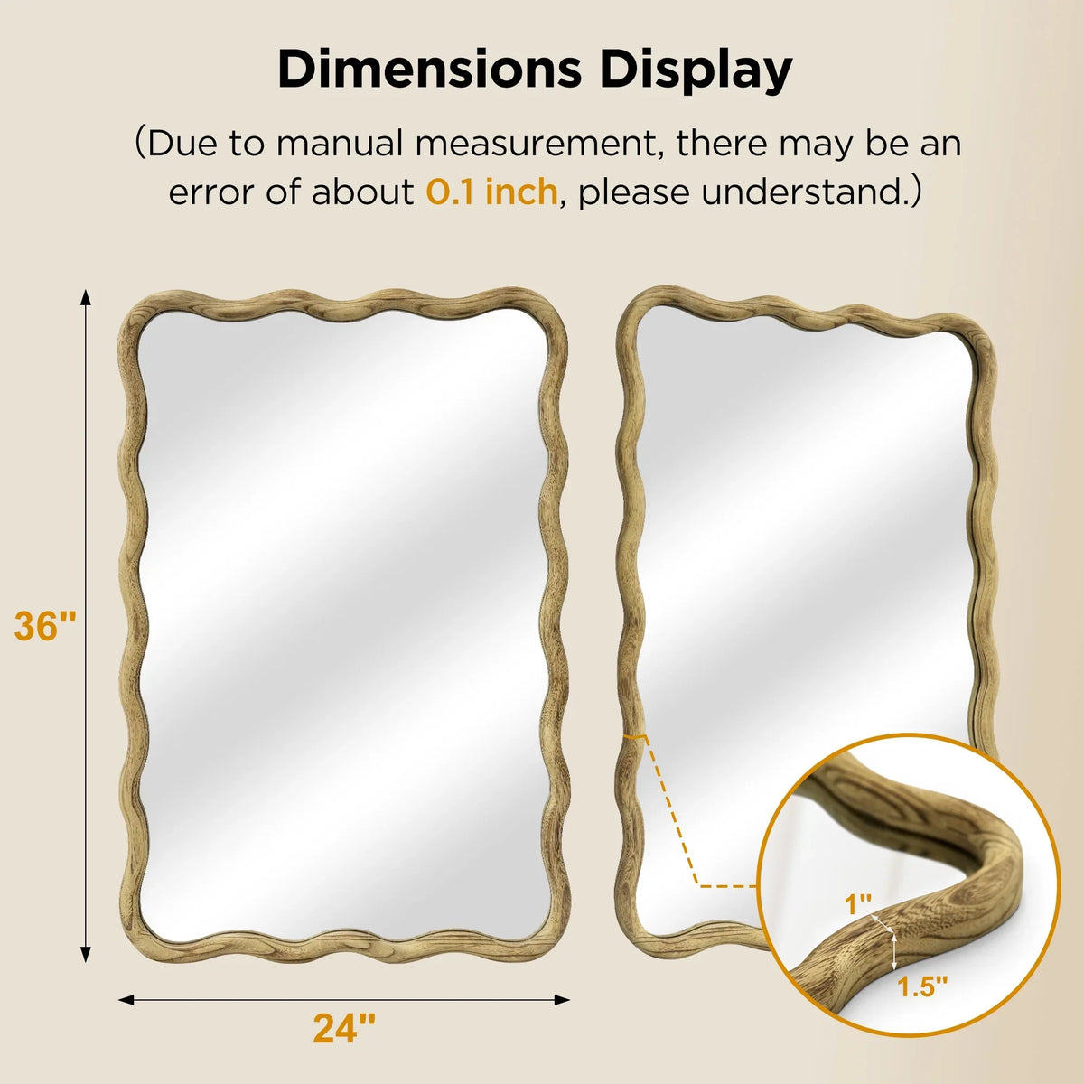 TEWLOSS Wavy Mirrors Wall Mirror, 30"x20" Bathroom Mirror Wood Framed, White