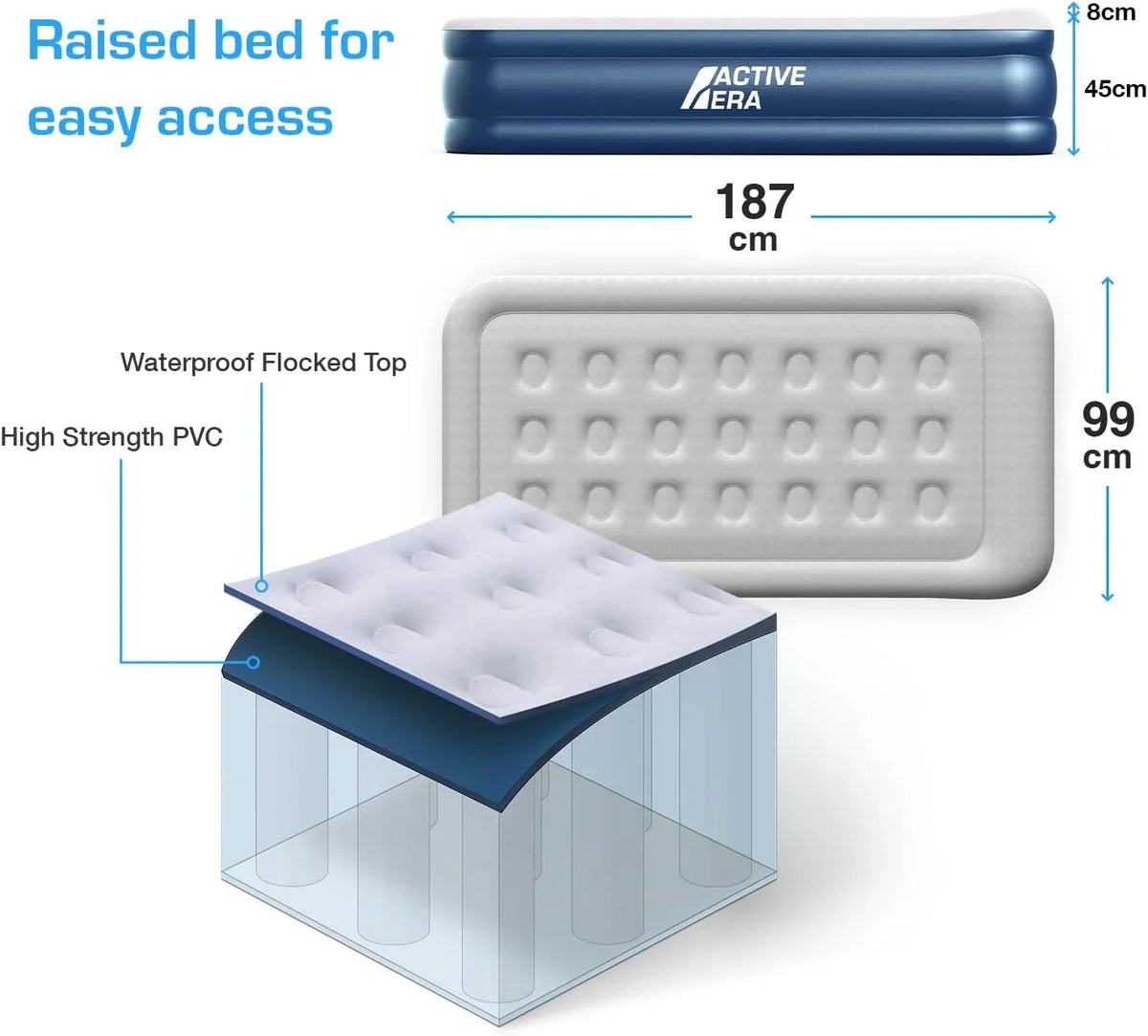 Active Era 18 Inch Twin Air Mattress, Air Bed with Built In Pump & Raised Pillow