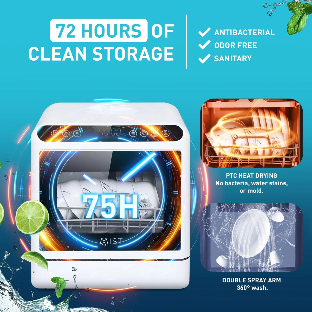 Portable Countertop Dishwasher with 4 Washing Programs and 360" Dual Spray
