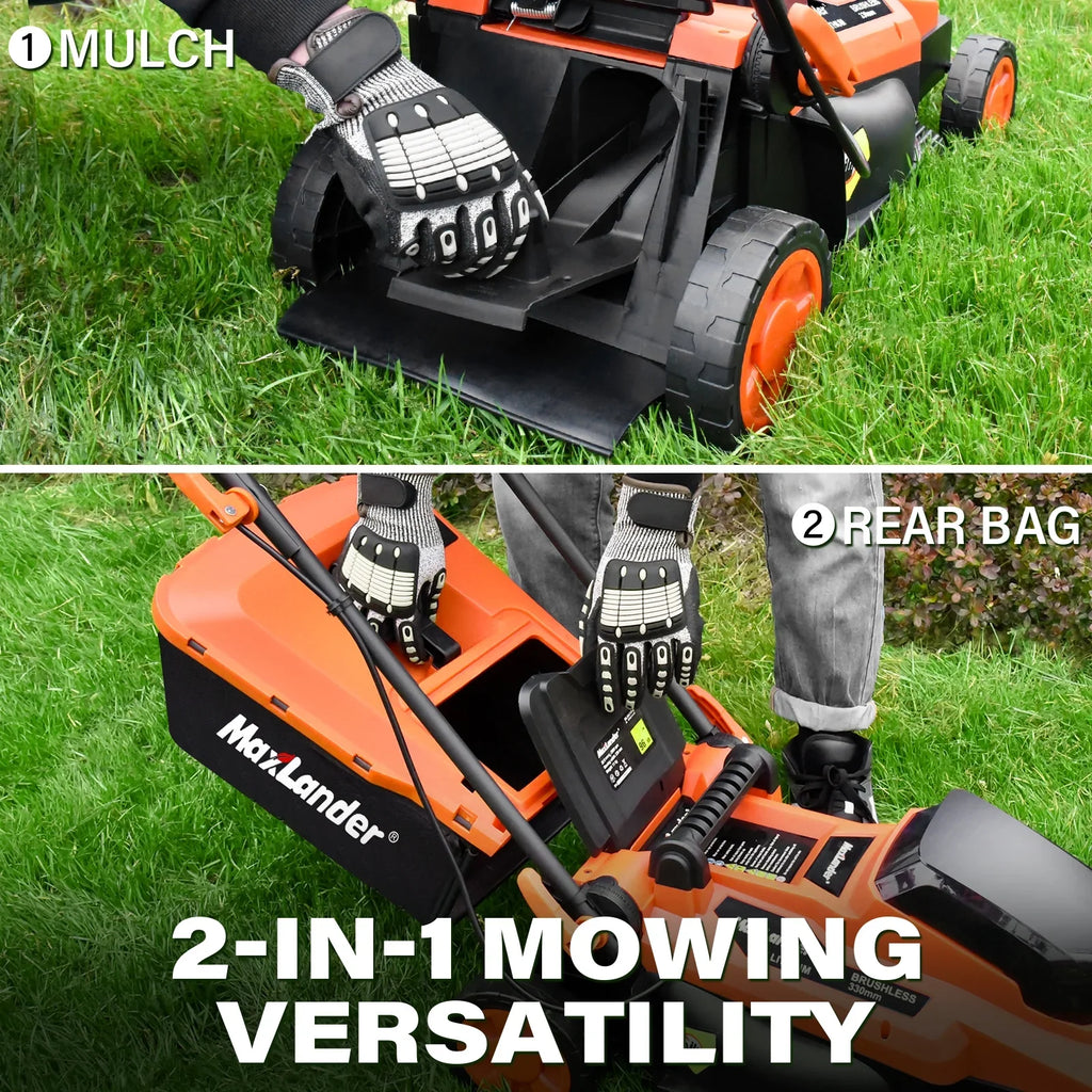 Lawn Mowers Maxlander Electric Lawn Mower Cordless (2-in-1),13 Inch 20V Battery Powered Lawn Mower with Brushless Motor, 5-Position Height Adjustment, 1 pcs 4.0Ah Batteries and Charger Included