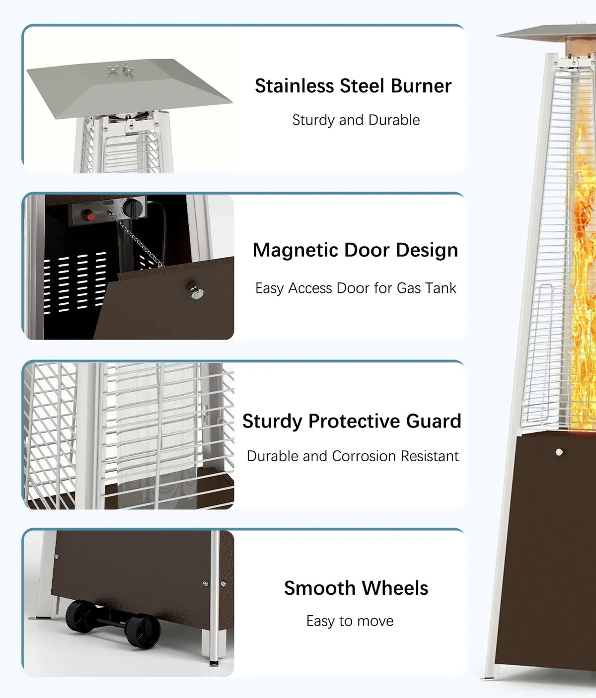 NAVINE Patio Heater, 48,000 BTU Propane Pyramid Patio Heater with Wheels, Bronze