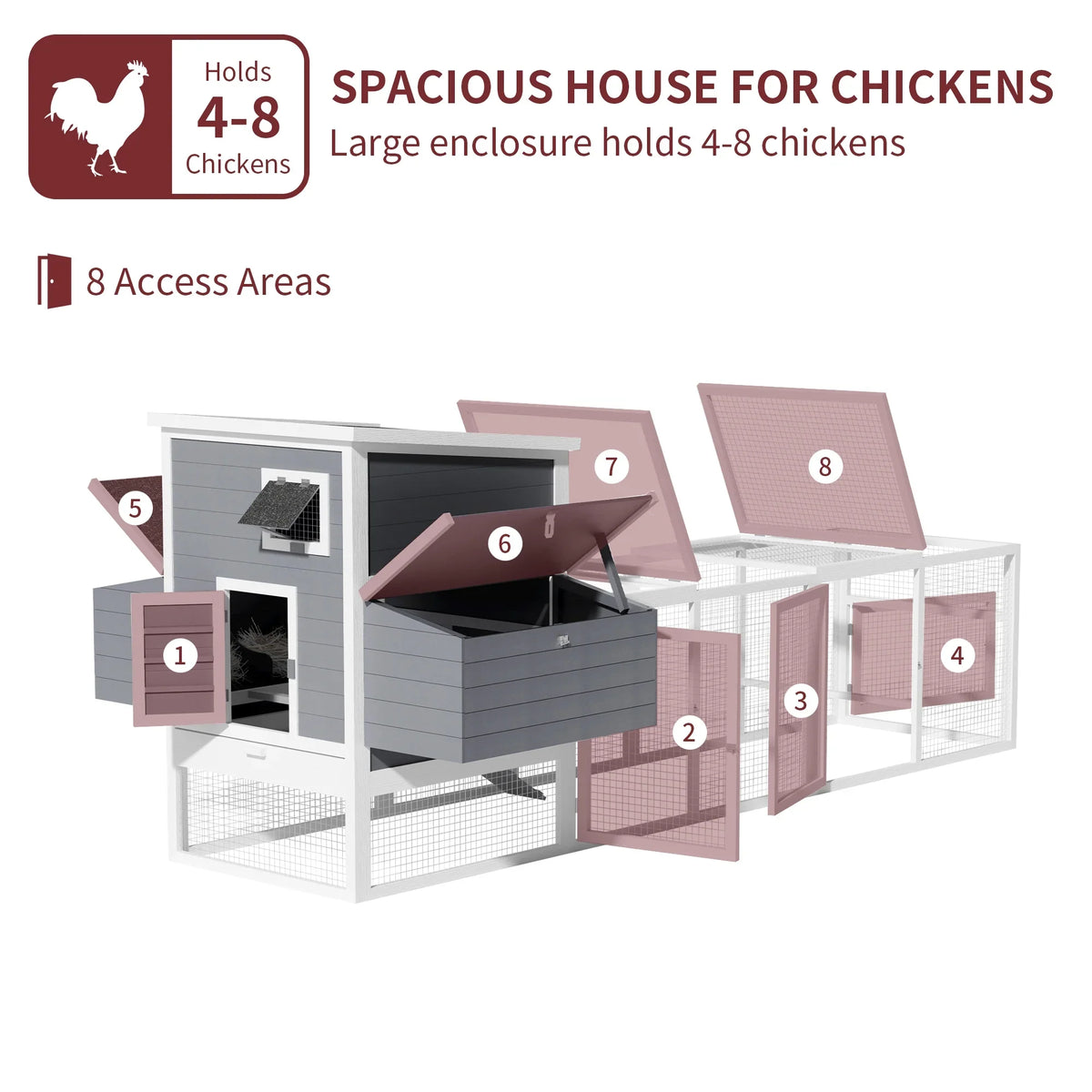 59" Large Chicken Coop for 2-6 Chickens, Wooden Hen House with 4 Nesting Boxes, Outdoor Poultry Cage Rabbit Cage w/Ramps & Ventilation Window, 59''L*33.5''W*38.6''H