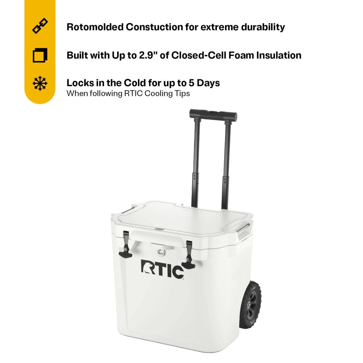 RTIC 45 QT Ultra-Tough Wheeled Hard-Sided Ice Chest Cooler, Fits 60 Cans, White