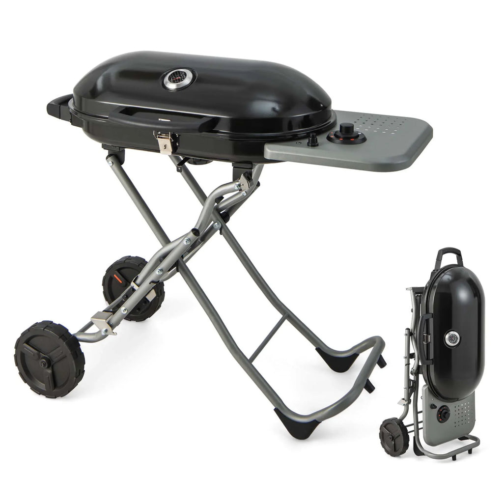 Costway Portable Propane Grill Folding Gas Grill Griddle with Wheels & Side Shelf
