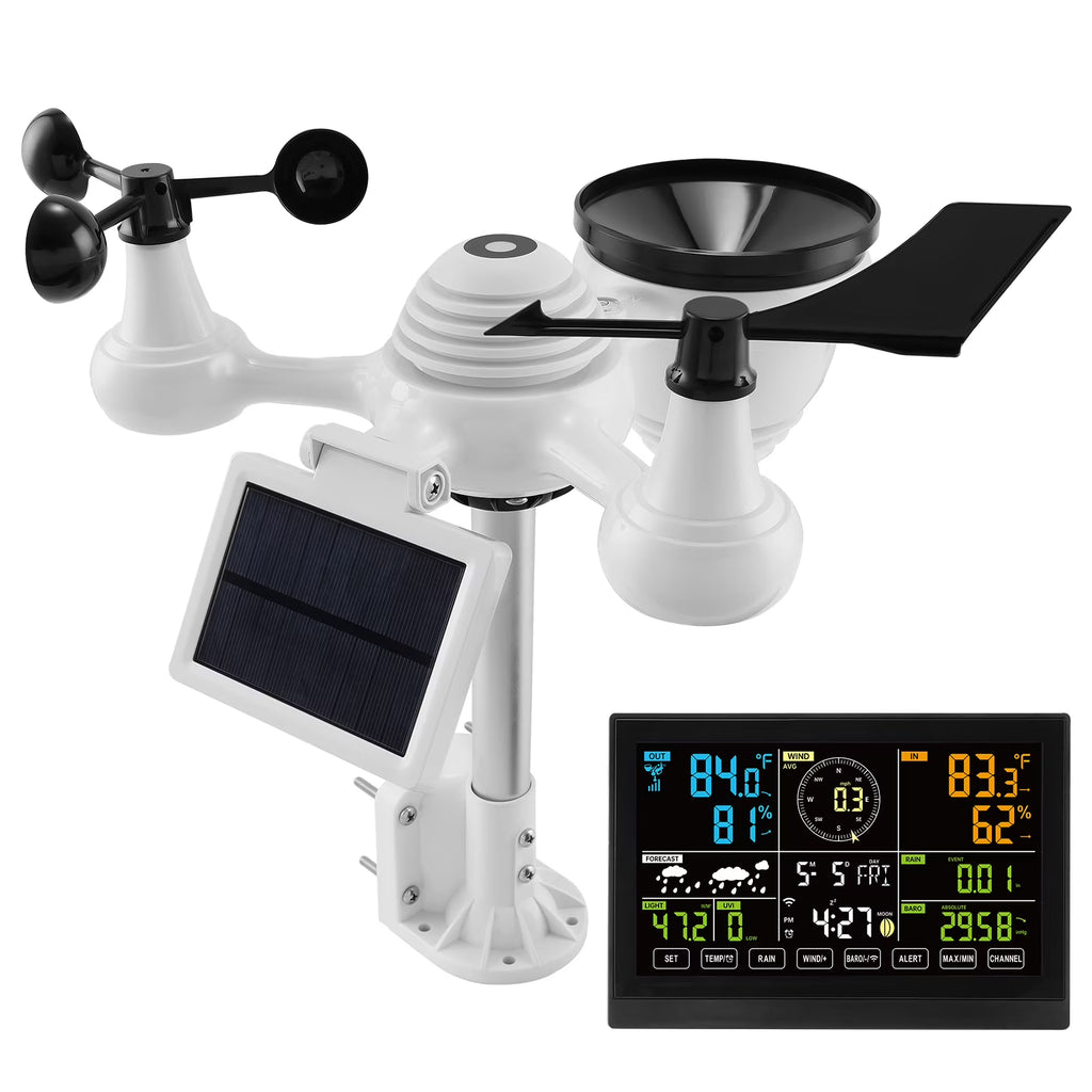 KFFKFF 7-in-1 Wi-Fi Weather Station 7.5-Inch Color Display Wireless Outdoor Sensor