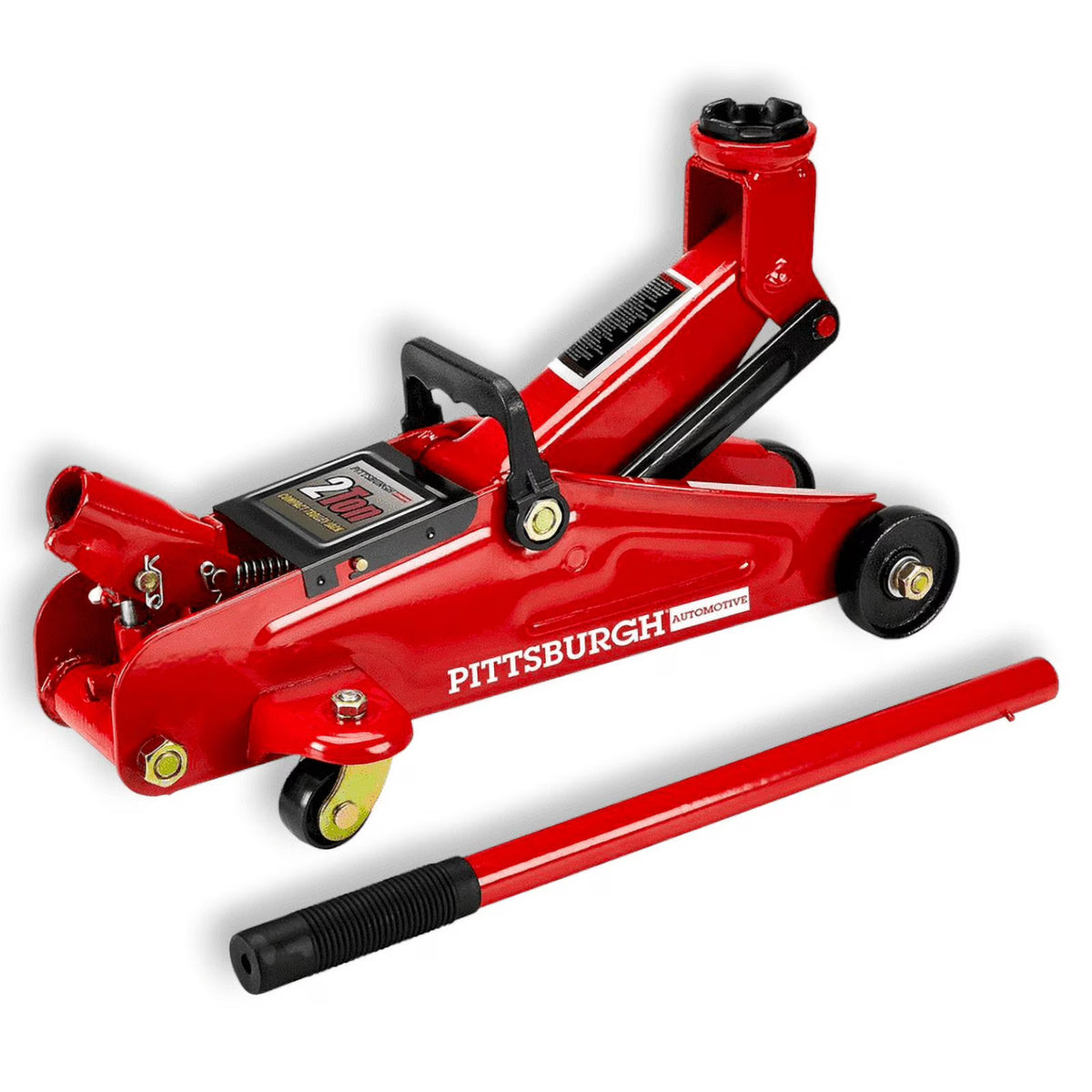 Pittsburgh Low Profile 2 Ton Floor Jack, 4000 lbs Capacity, Heavy Steel, 5-3/8 to 13 Inch Lift, Red