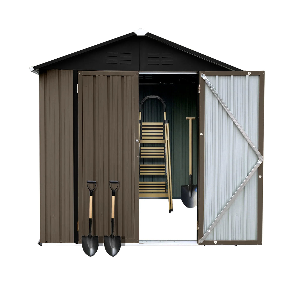 Aukfa Outdoor Storage Shed, 5 X 4 FT Metal Garden Shed, Waterproof Tool Shed for Backyard Patio, Brown