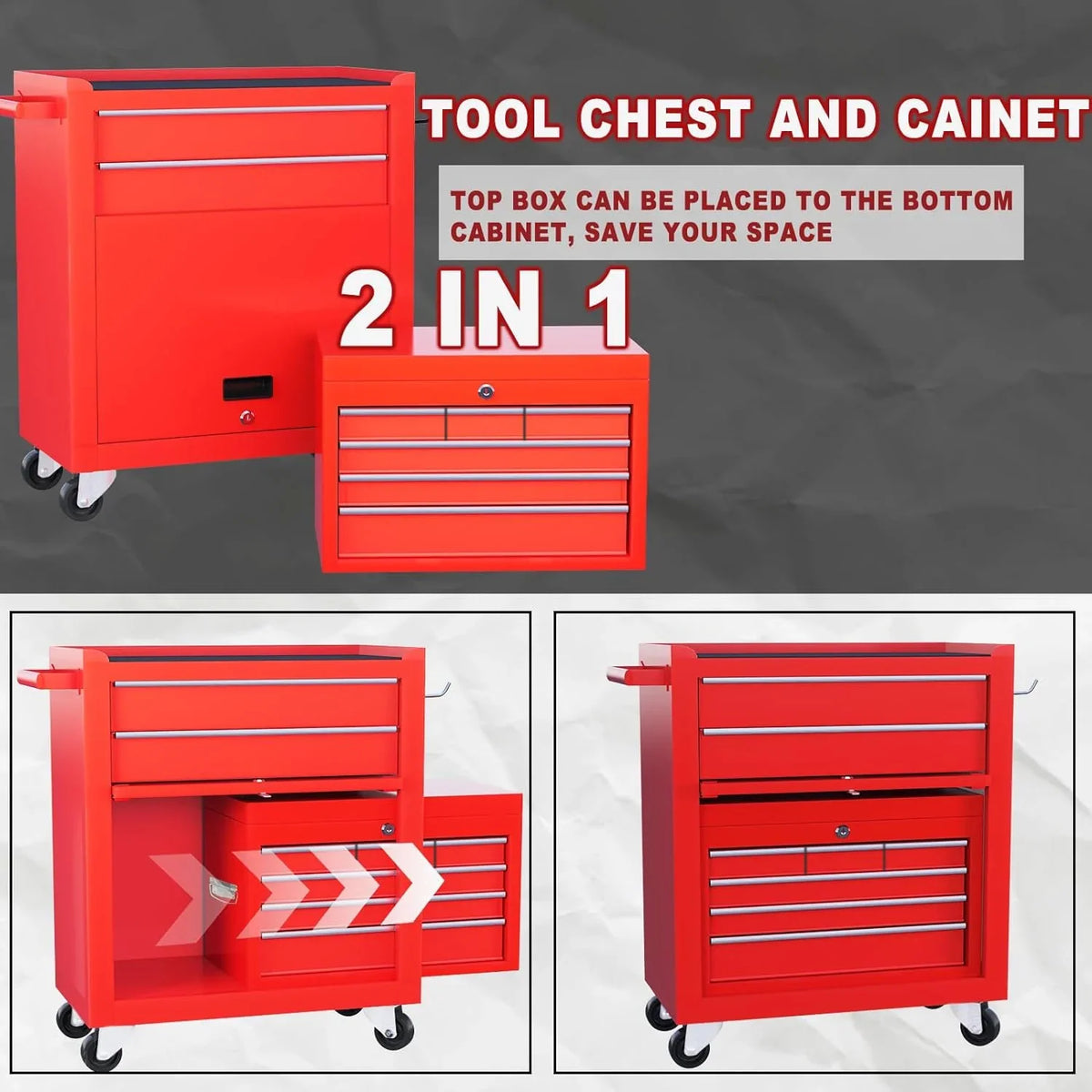 Artbros 8-Drawer Rolling Tool Chest, Large Tool Cabinet with Wheels, Detachable Toolbox Storage for Garage, Repair Shop, Workshop, Black