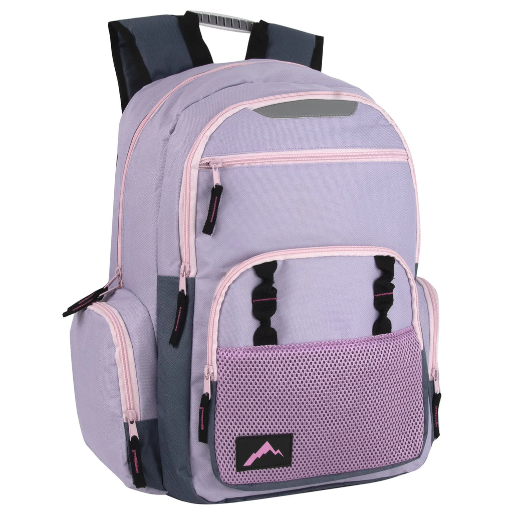 24 Pack of Bulk Wholesale Heavy Duty, Reflective, Dual Compartment, Multi-Pocket, Laptop Backpacks for Work, School, College, Classrooms, Charity and Homeless Donation in Male Colors Pack