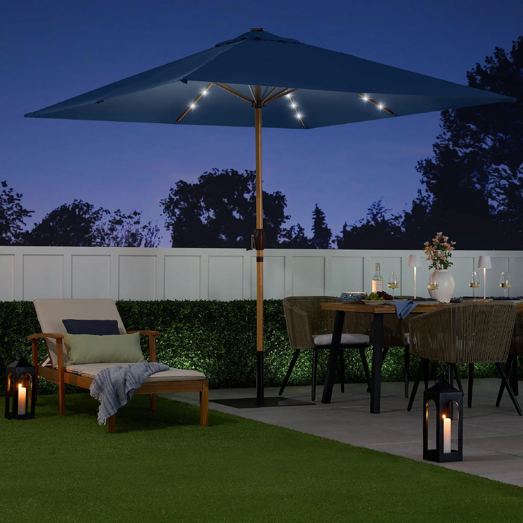 Best Choice Products 9ft Deep Square Solar LED Lighted Patio Umbrella w/ Woodgrain Pattern, UV-Resistant - Black