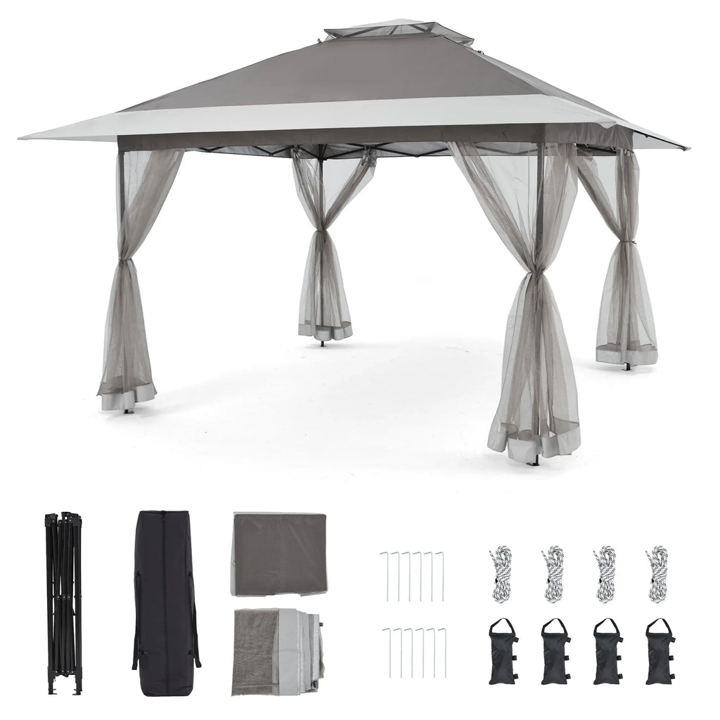 Bezseller 11x11 Pop up Gazebo, Outdoor Waterproof Canopy Tent with Mosquito Netting for Outdoors, Khaki