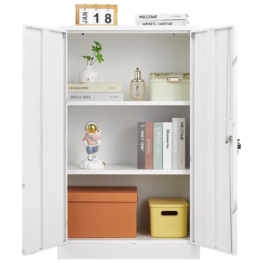 Metal Storage Cabinet with Locking Doors and Adjustable Shelf, Folding Filing Storage Cabinet, Rolling Storage Locker Cabinet for Home Office,School,Garage, White