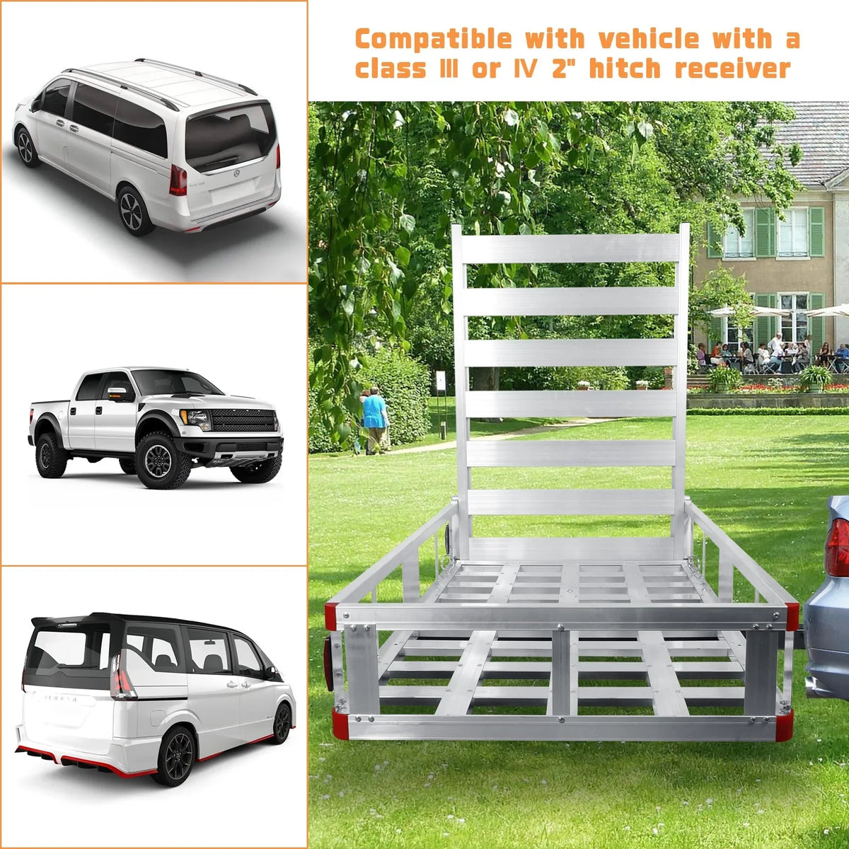 Aluminum Hitch Lift Ramp, 50" Extra Wide Platform, Braced Side Rails, Hitch Mount Loading Ramp, Cargo Carrier with Ramp, Snowmobile Hauler, Farm Equipment