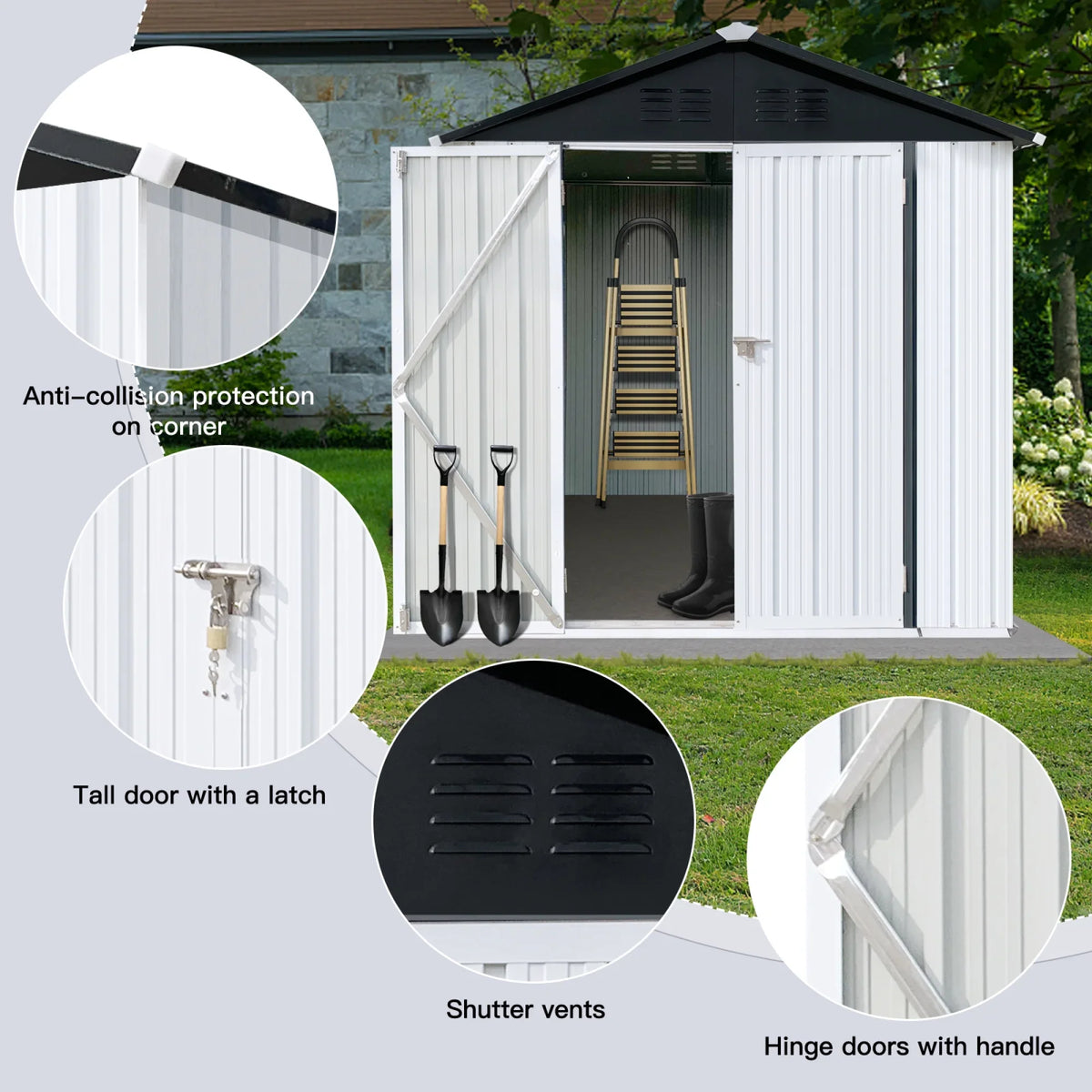 Outdoor Storage Garden Sheds 6FTx4FT Apex Roof Lockable Doors for Backyard White+Yellow