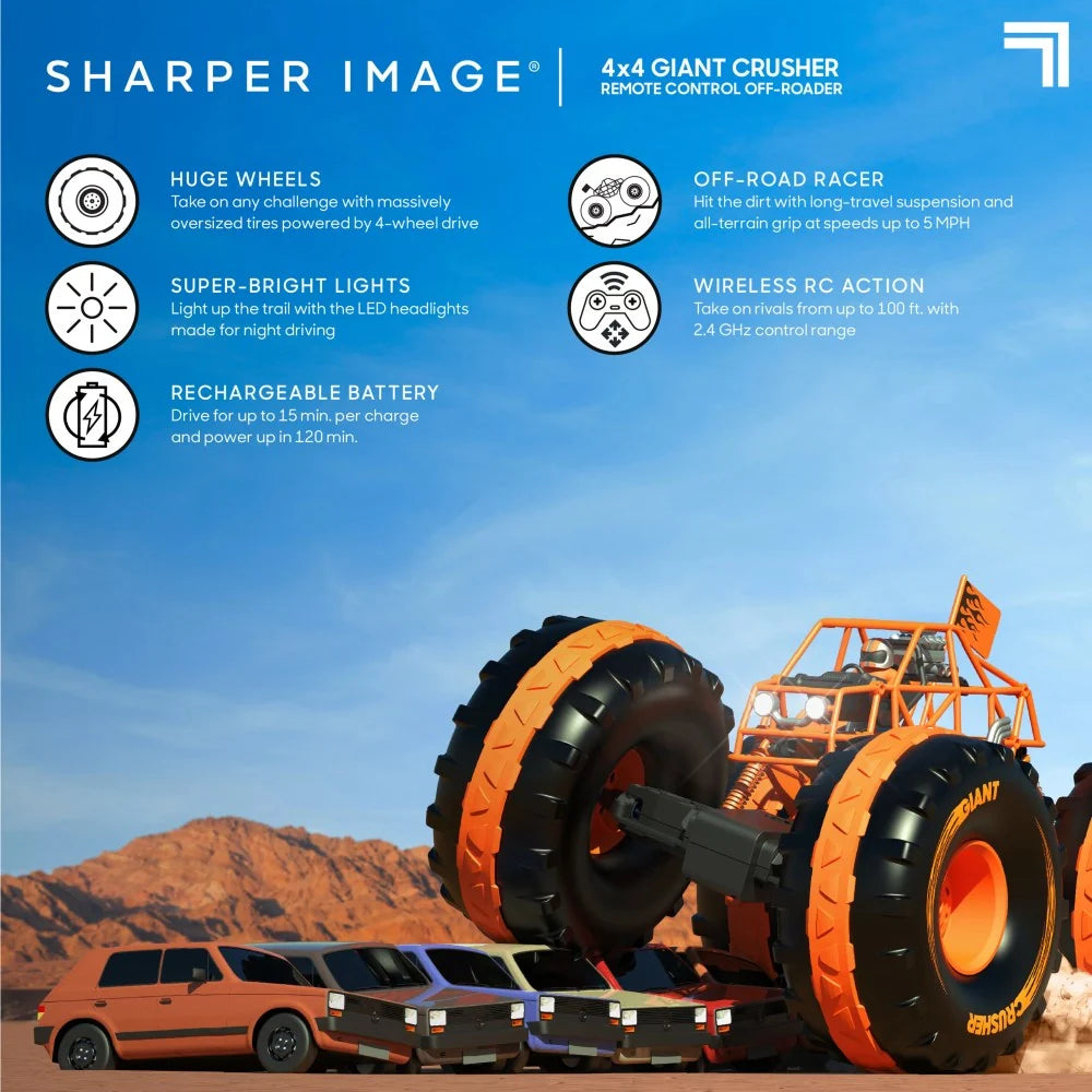 Sharper Image® 4×4 Giant Crusher Remote Control 4WD Truck. High-Speed Off-Road Monster Truck. Orange