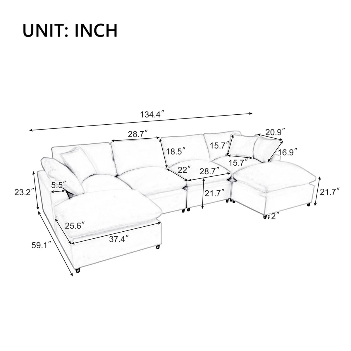Harper & Bright Designs Convertible Modular Sectional Sofa with 2 Removable Ottomans & Pillows, Large U Shape Cloud Couch with Reversible Chaise for Living Room, Grey
