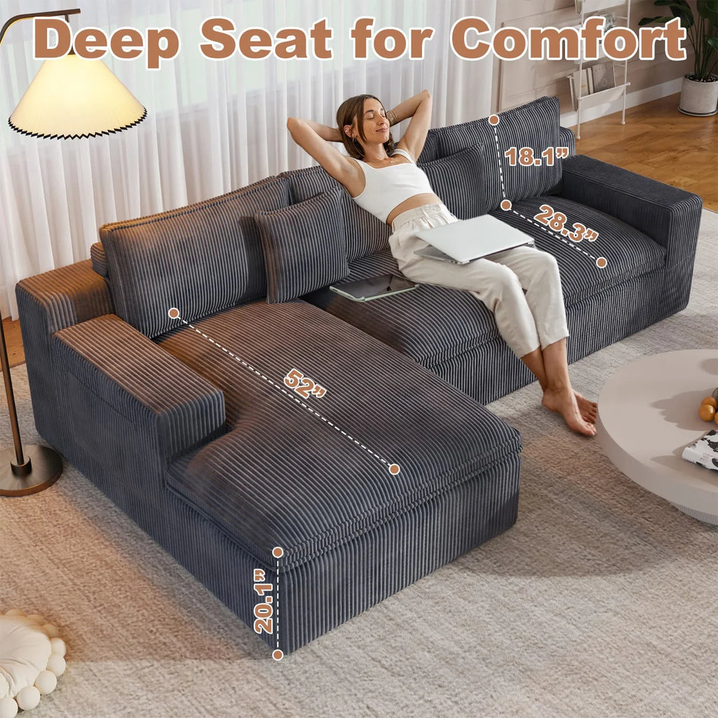108" Modular Sectional Sofa, Cloud Sectional Couch with Deep Seat, Modern Modular L-Shape Sofa Couch with Chaise,Upholstered Couches for Living Room Bedroom