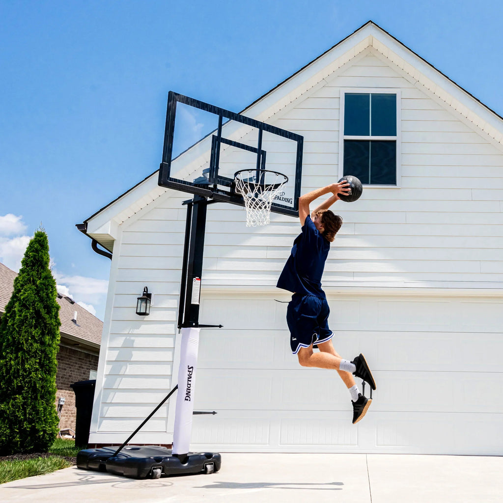 Spalding 60-Inch Portable Basketball Hoop with Acrylic Backboard, Screw Jack Lift & Arena Slam Rim-Outdoor Play