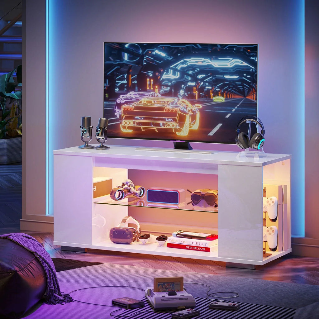 Pinmoco 47'' TV Stand for TVs up to 55", Gaming Entertainment Center with LED Lights, Black