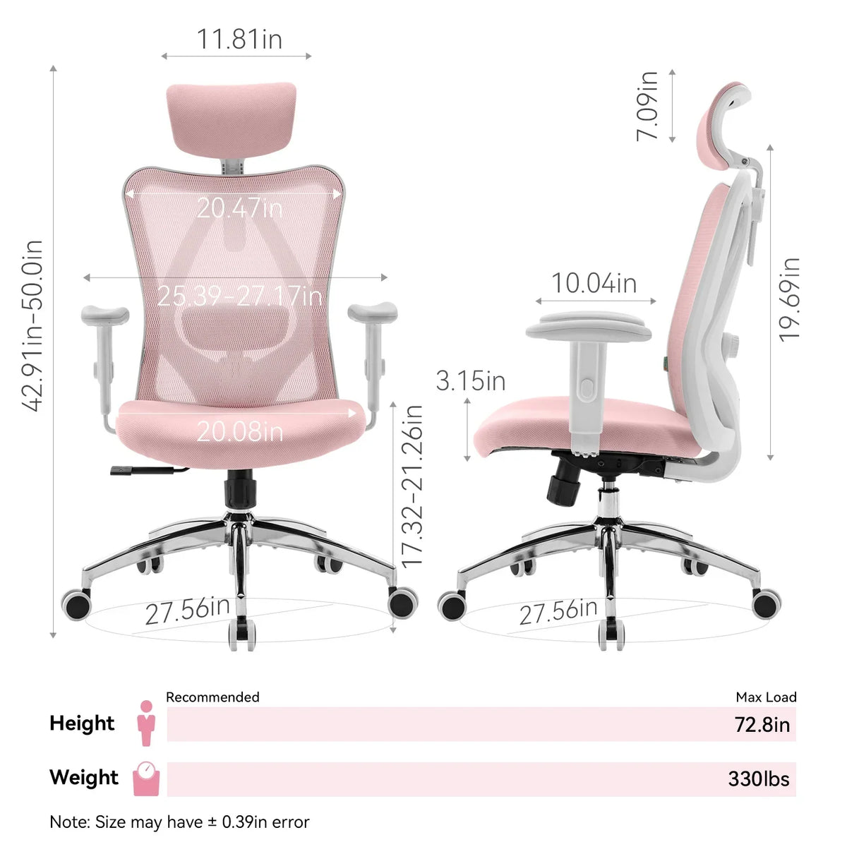 SIHOO M18 Mesh Ergonomic Office Chair with Adjustable Lumbar Support, High Back, Black